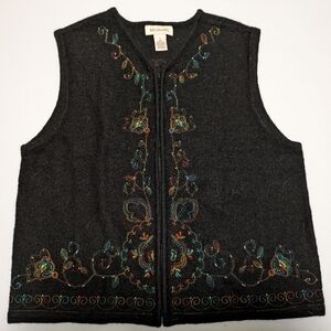 VTG Bechamel Wool Embroidered Zip Up Vest